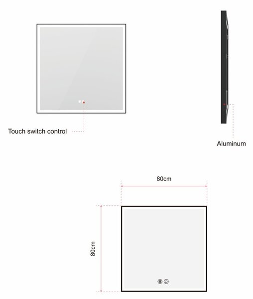 Erga Samira, oglindă LED 80x80cm în ramă neagră, 2415 lm, 3 culori de lumină, iluminare față/spate, ERG-V01-SAMIRA-8080-BK