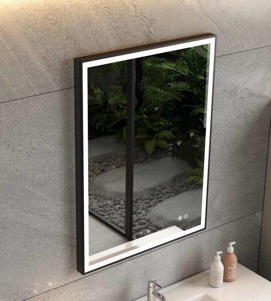 Erga Samira, oglindă LED 60x80cm cu ramă neagră, 2185 lm, 3 culori de lumină, iluminare față/spate, ERG-V01-SAMIRA-6080-BK