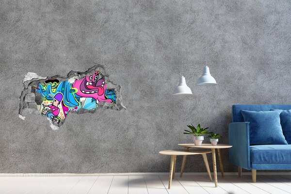 Autocolant de perete gaură 3D O pictură murală colorată cu figuri și graffiti