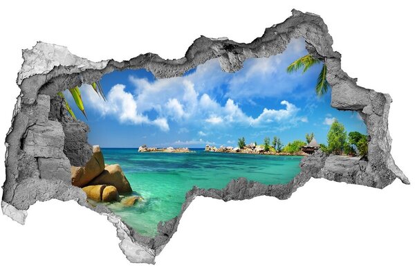 Autocolant gaură 3D plaja Seychelles