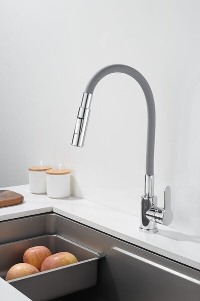 Gamma Flex 4000, baterie de lavoar independentă cu braț flexibil, pipă cu 2 funcții, gri-crom, GMA-BFX-4000G