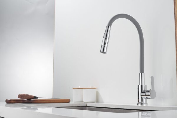 Gamma Flex 4000, baterie de lavoar independentă cu braț flexibil, pipă cu 2 funcții, gri-crom, GMA-BFX-4000G