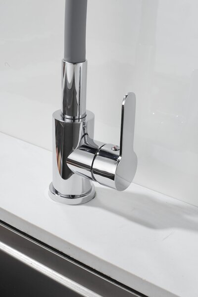 Gamma Flex 4000, baterie de lavoar independentă cu braț flexibil, pipă cu 2 funcții, gri-crom, GMA-BFX-4000G