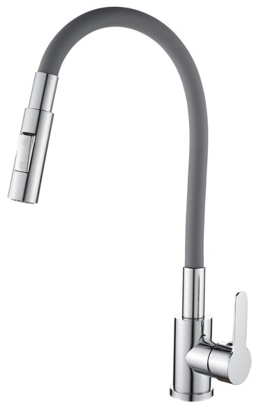 Gamma Flex 4000, baterie de lavoar independentă cu braț flexibil, pipă cu 2 funcții, gri-crom, GMA-BFX-4000G