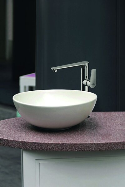 Invena Dokos, lavoar ceramic de blat 395x395x135 mm, alb lucios, INV-CE-19-011-C