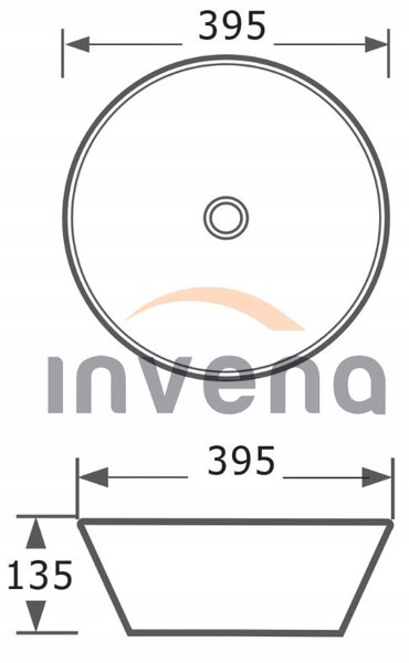 Invena Dokos, lavoar ceramic de blat 395x395x135 mm, alb lucios, INV-CE-19-011-C