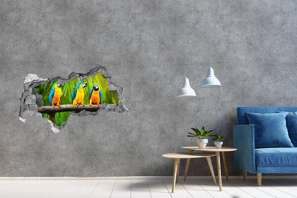 Autocolant de perete gaură 3D Papagali tropicali în junglă