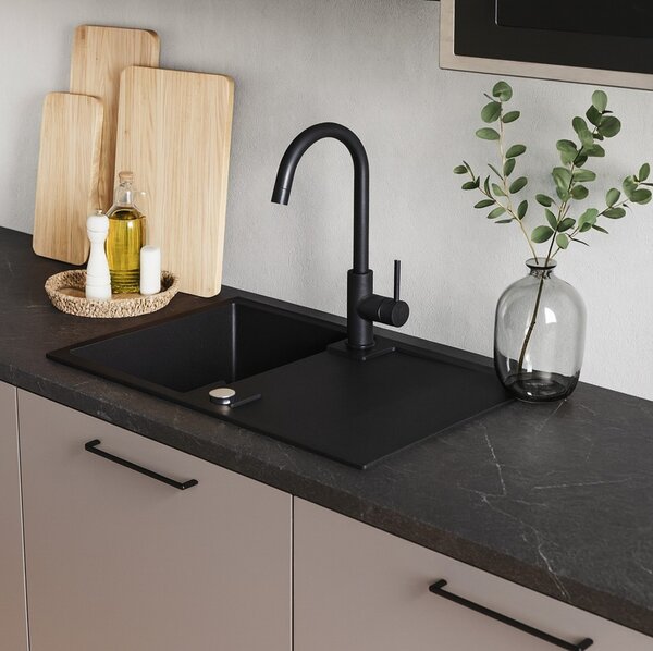 Kuchinox Rab, chiuvetă din granit cu 1 compartiment 760x440x160 mm, negru pătat, LAV-SBF_711Y