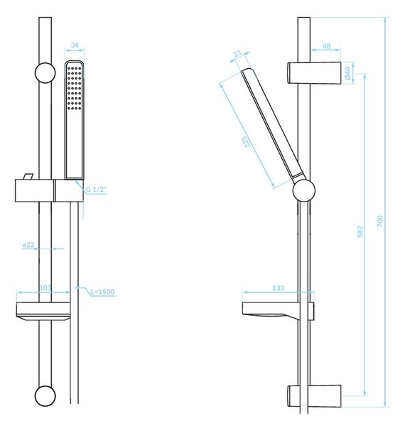Kuchinox ARES, coloană de duș cu set de duș manual 70cm, negru mat, LAV-NKS_71A1