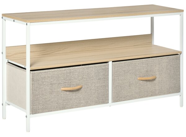 HOMCOM Mobilier pentru Televizor de 47" cu Sertare Pliabile din Material Textil și Raft, 98x29x56 cm, Lemn Natural | Aosom Romania