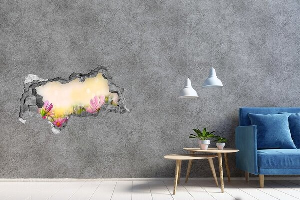 Autocolant gaură 3D Un peisaj floral în spatele unei găuri în perete