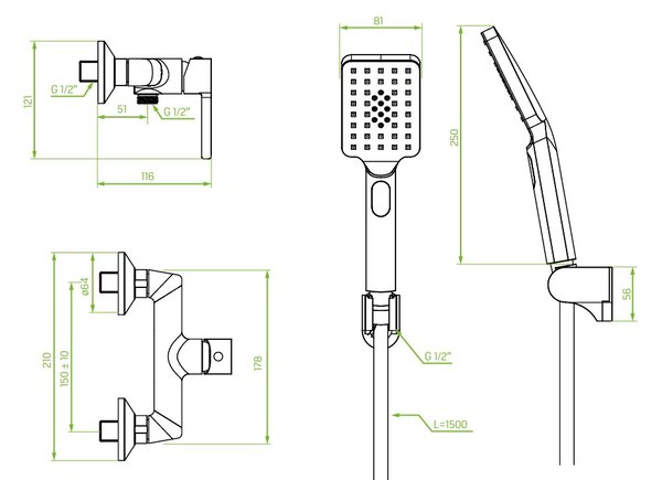 Laveo Alita, baterie duș cu set de duș manual, oțel periat, LAV-BVA_341D
