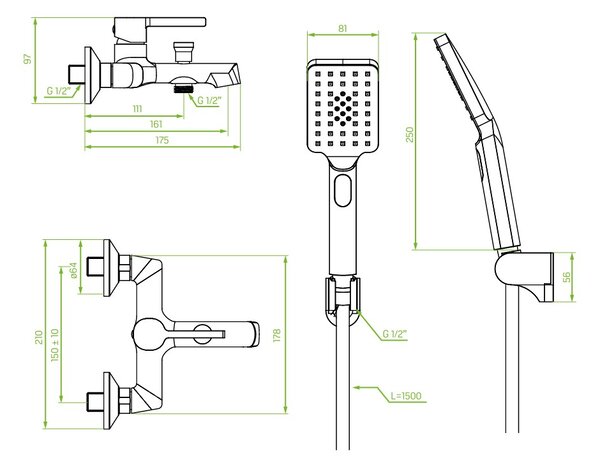Laveo Alita, baterie cadă cu set de duș manual, crom, LAV-BVA_011D