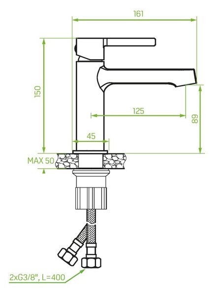 Laveo Alita, baterie lavoar h-150, oțel periat, LAV-BVA_322D