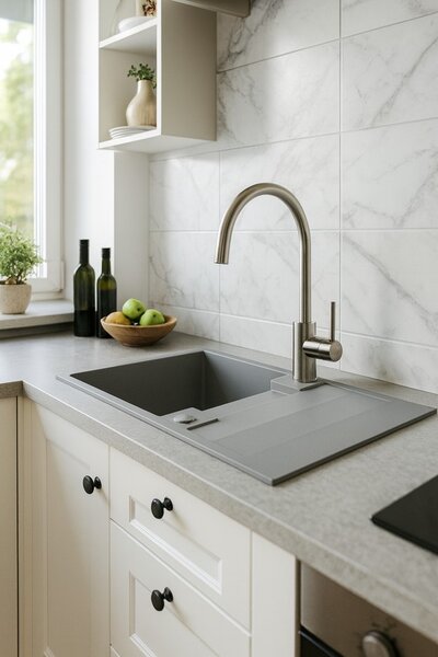 Kuchinox Rab, chiuvetă din granit cu 1 compartiment 760x440x160 mm, gri, LAV-SBF_511Y