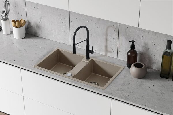 Kuchinox Rab, chiuvetă din granit cu 2 compartimente 800x440x186 mm, bej, LAV-SBF_420Y