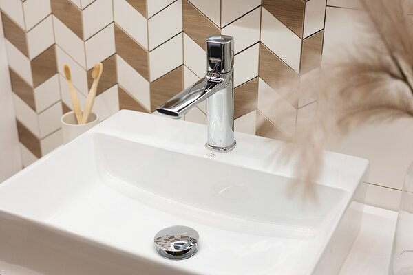 Laveo Kvadrato, lavoar ceramic de blat sau montat pe perete 460×360×120 mm, alb lucios, LAV-VUK_6146