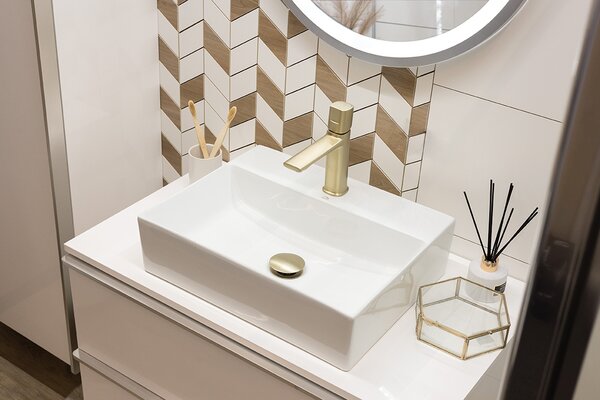 Laveo Kvadrato, lavoar ceramic de blat sau montat pe perete 460×360×120 mm, alb lucios, LAV-VUK_6146