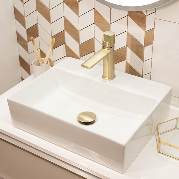 Laveo Kvadrato, lavoar ceramic de blat sau montat pe perete 460×360×120 mm, alb lucios, LAV-VUK_6146