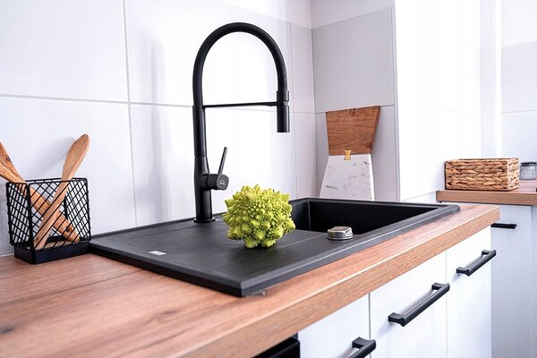 Laveo Megalo, chiuvetă din granit cu 1 compartiment 780x500x185 mm, neagră, LAV-SBE_711B