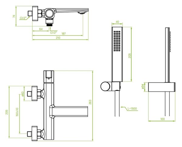 Laveo Tores, baterie cadă cu set de duș manual, grafit, LAV-BVT_911D