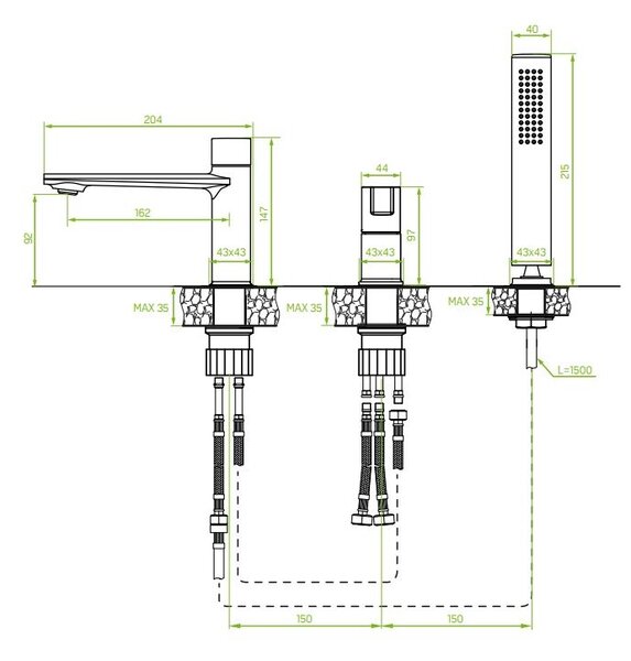 Laveo Tores, baterie pentru cada cu 3 orificii, grafit, LAV-BVT_913D