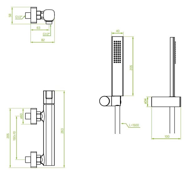 Laveo Tores, baterie duș cu set de duș manual, grafit, LAV-BVT_941D
