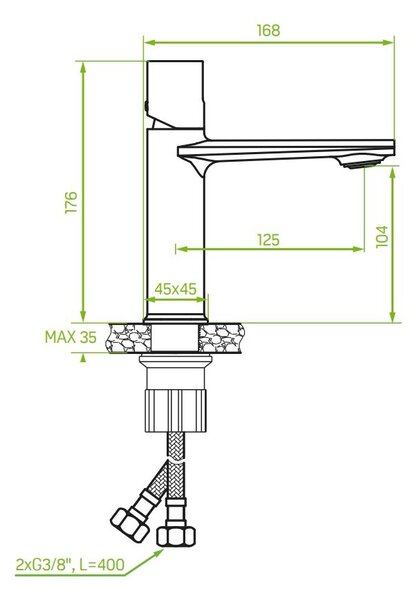 Laveo Tores, robinet pentru lavoar h-176, grafit, LAV-BVT_922D