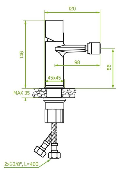 Laveo Tores, robinet de bideu independent h-146, grafit, LAV-BVT_932D