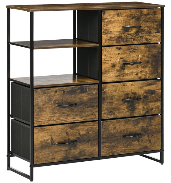 HOMCOM Comodă Pliabilă cu 6 Sertare, 2 Rafturi Deschise din Material și Picioare Reglabile, 84x30x92 cm, Maro Rustic | Aosom Romania