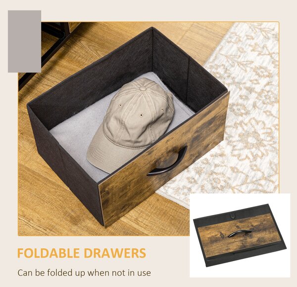HOMCOM Comodă Pliabilă cu 6 Sertare, 2 Rafturi Deschise din Material și Picioare Reglabile, 84x30x92 cm, Maro Rustic | Aosom Romania