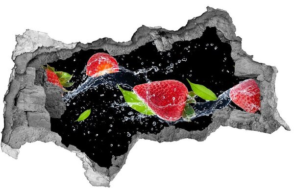 Fototapet 3D gaură în perete Căpșuni și apă