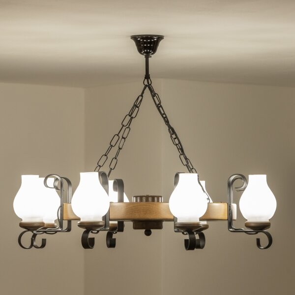 Brilagi - Lustru suspendat pe lanț ROATA, 8 x E14, 40 W, 230 V, diam. 70 cm, fag/nuc