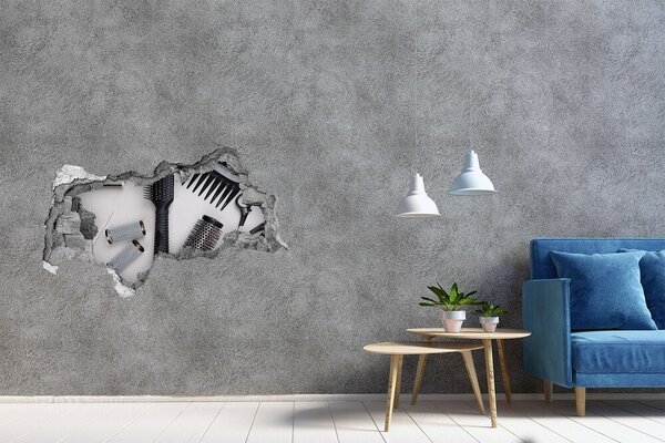Fototapet 3D gaură în perete Accesorii de coafură într-o gaură în perete