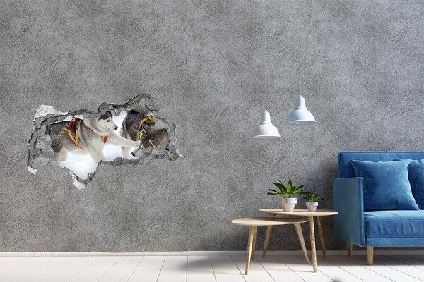 Autocolant 3D gaura cu priveliște Husky siberian în acțiune