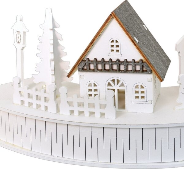 Decor LED din lemn Sat cu biserică , 40 x 17 x 20cm, semicerc