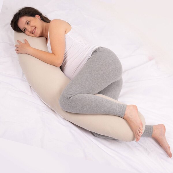 Perna gravide 3 in 1 cu husa din muselina detasabila Kidizi Lena Natural, lungime 160 cm