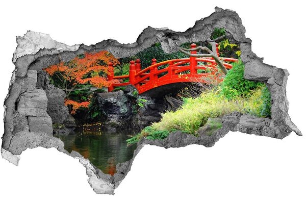 Autocolant 3D gaura cu priveliște Pod japonez în grădină