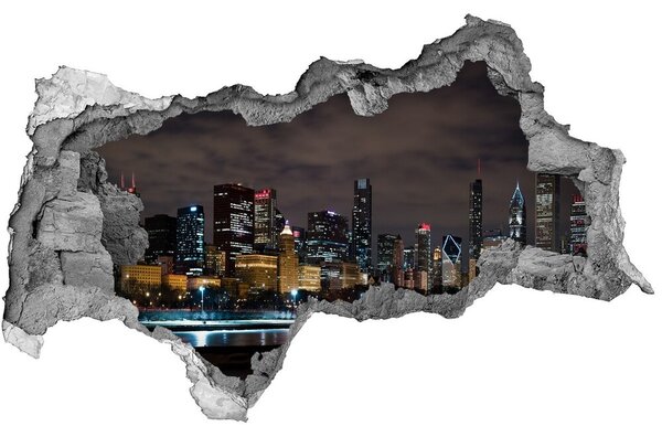 Autocolant 3D gaura cu priveliște Chicago noaptea