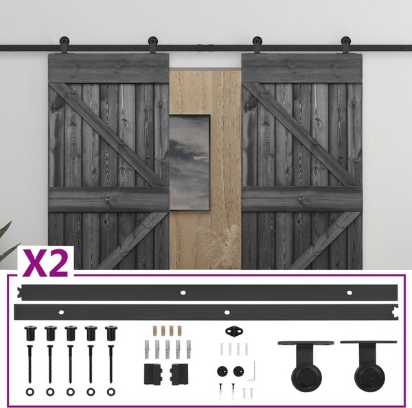 Ușă glisantă cu set feronerie,80x210 cm,negru,lemn masiv de pin