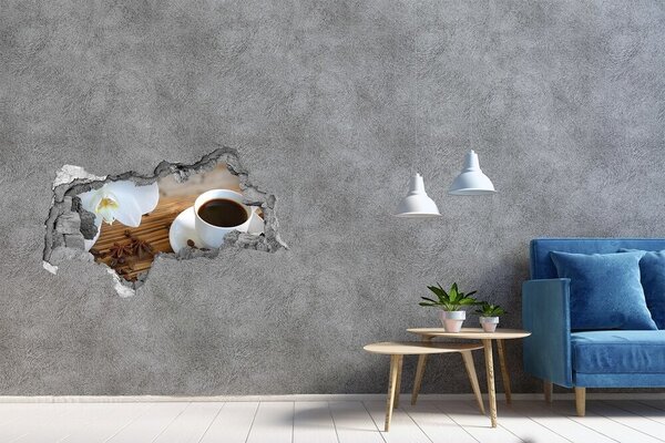 Fototapet 3D gaură în perete Cafea cu flori de orhidee