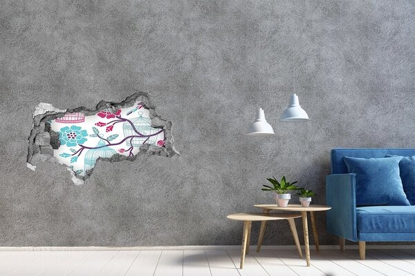 Autocolant gaură 3D Motiv floral cu colivii pentru păsări