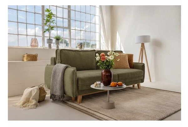 Canapea verde extensibilă cu tapițerie din catifea reiată 218 cm Tori – Bonami Selection