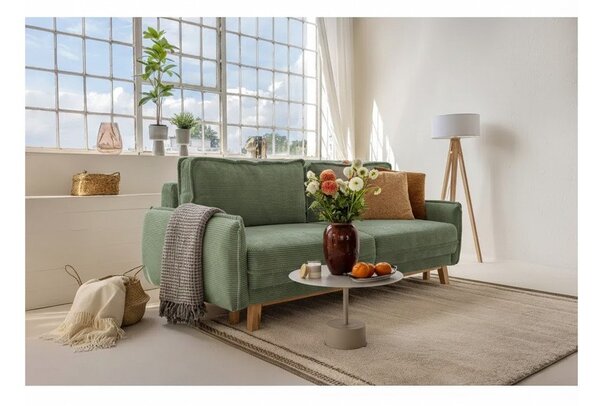 Canapea verde-deschis extensibilă cu tapițerie din catifea reiată 218 cm Tori – Bonami Selection
