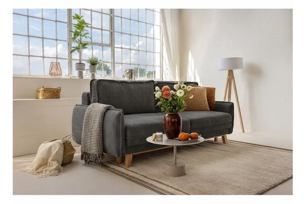 Canapea gri extensibilă cu tapițerie din catifea reiată 218 cm Tori – Bonami Selection
