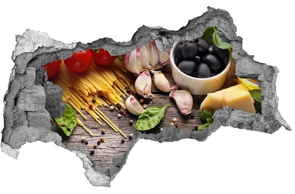 Autocolant de perete gaură 3D Bucătărie italiană cu paste și usturoi