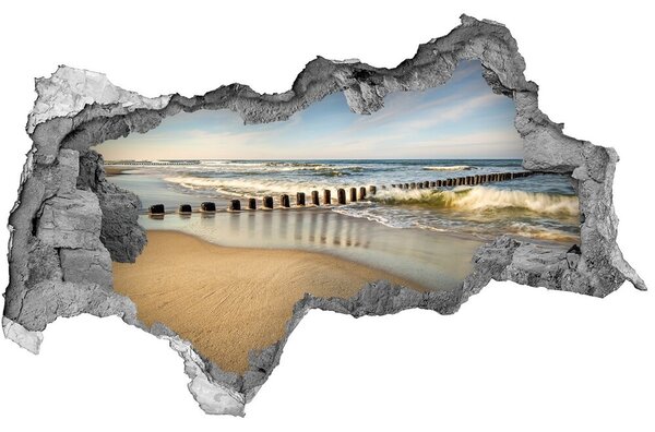 Autocolant un zid spart cu priveliște Mare și plajă în soarele de vară