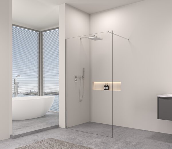 Erga Paris, Paravan de duș walk-in 30x200 cm, sticlă transparentă 8mm, profil cromat, ERG-V02-PARIS-030x200-CL-CR