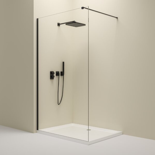 Erga Paris, Paravan de duș walk-in 30x200 cm, sticlă transparentă de 8 mm, profil negru, ERG-V02-PARIS-030x200-CL-BK