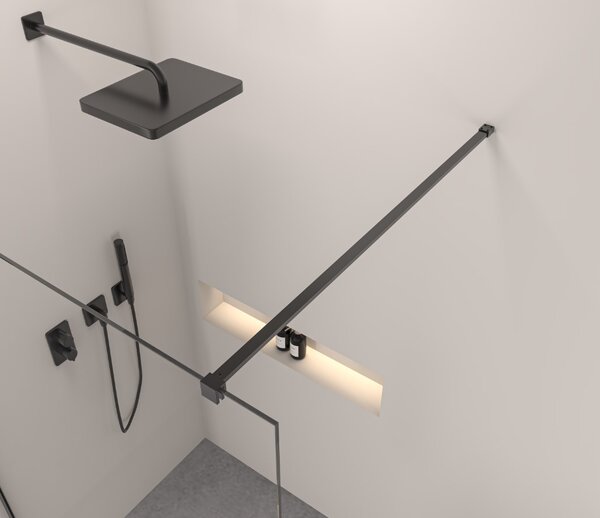 Erga Paris, Paravan de duș walk-in 30x200 cm, sticlă transparentă de 8 mm, profil negru, ERG-V02-PARIS-030x200-CL-BK